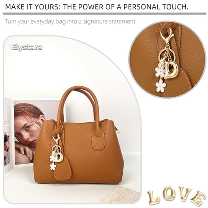 Floral Series Initial Bag Charm, Cute Flower & Bubble Letter Purse Charms, Keychain Accessories Gift for Women - color: White Flower, style: D