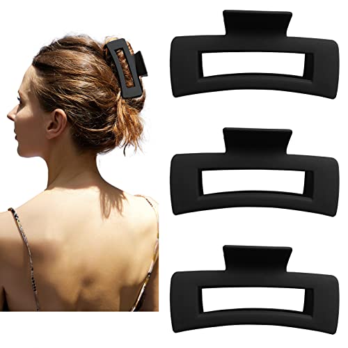 Hair Claw Clips Large Square 4 Inch Matte No Slip Big Rectangle Jaw Clip Clamp for Thick Hair Women, 3 Pack Black - color: G