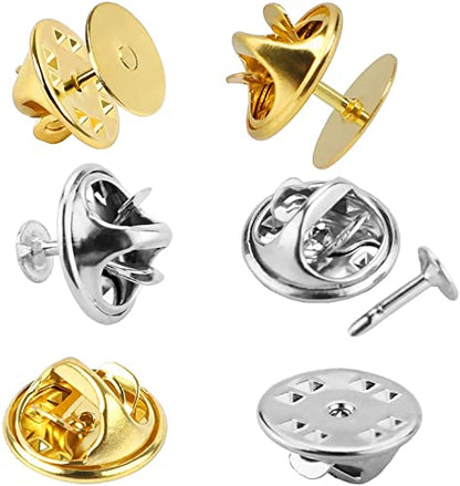 JANYUN 120 Pairs Butterfly Clutch Tie Tacks Pin Back Blank Metal Locking | Metal Holder Clasp Lock Backings,Replacement with 8mm Length 10mm Width Blank Pins for Brooch Lapel Enamel Craft Making - color: Silver Gold, size: 10mm