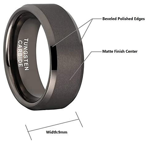 CROWNAL 3mm 5mm 7mm 9mm Tungsten Rings for Men Women Black/Silver/Gunmetal/Gold Beveled Polished Edges Matte Finish Comfort Fit 4-17 - color: Gunmetal 9mm