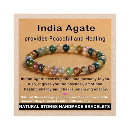 AD Beads Handmade Gemstone Stretch Elastic Bracelet Crystal Healing Reiki Nature's Beauty and Spiritual Essence Unisex (6mm, Indian Agate) - color: Indian Agate, size: 6mm
