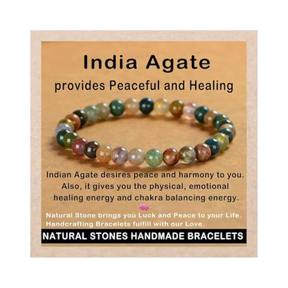 AD Beads Handmade Gemstone Stretch Elastic Bracelet Crystal Healing Reiki Nature's Beauty and Spiritual Essence Unisex (6mm, Indian Agate) - color: Indian Agate, size: 6mm