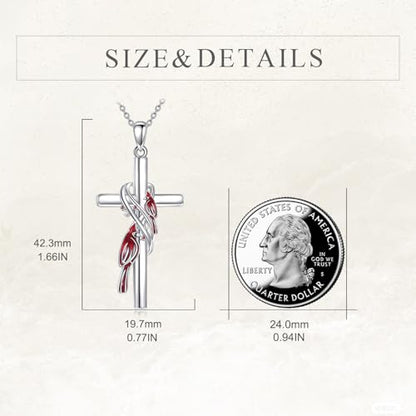 POPLYKE Cross Necklace for Women 925 Sterling Silver Cross Pendant Necklace Animal Jewelry Christmas Gifts for Women Mother Grandma - style: cardinal