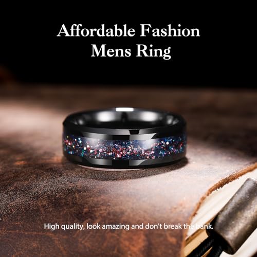 King Will Mens Galaxy Tungsten Wedding Band | 6mm/8mm, Beveled Edge, Comfort Fit, Durable, Sandstone Opal Inlay Polished, Everyday Wear - color: Colorful