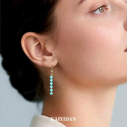 Boho Turquoise Dangle Earrings For Women Trendy,Western Blue Gemstone Drop Earings,Vintage Gothic Ethnic Statement Beach Vacation Long Birthstone Earrings with Leaf Teardrop Turquoise Crystal Tassels,Fashion Jewelry Birthday Gift. - style: A20 Linked Smal