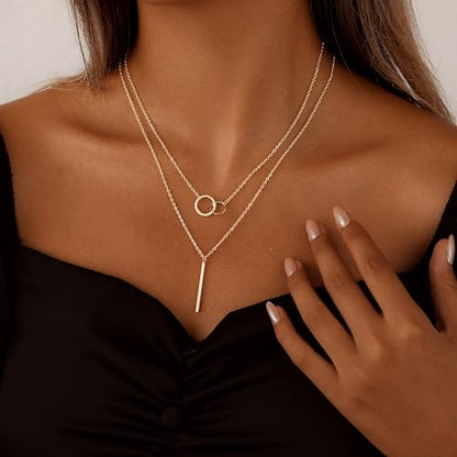 Layered Necklaces for Women 14K Gold Plated Stack Circle Pendant Trendy Long Chain Stackable Handmade Coin Necklace Set Dainty Gold Stacked Jewelry Gifts - color: Gold-6