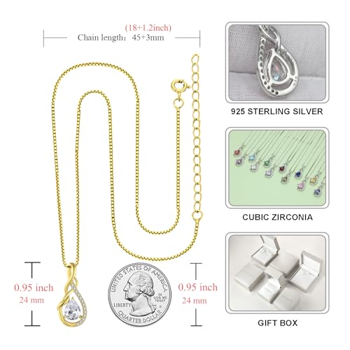 STARCHENIE Infinity Teardrop Necklace for Women 925 Sterling Silver Pendant Birthstone Jewelry - color: Gold-04-Apr-Diamond