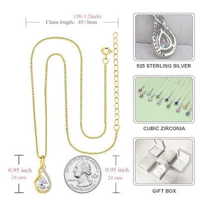 STARCHENIE Infinity Teardrop Necklace for Women 925 Sterling Silver Pendant Birthstone Jewelry - color: Gold-04-Apr-Diamond