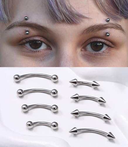 Eyebrow Piercing Jewelry Surgical Steel Curved Barbell Tiny Eyebrow Ring Vertical Labret Lip Jewelry Ear Rook Navel Small Belly Button Ring for Women Men 20g 16g 6mm/8mm/10mm/12mm - color: 16g,silvertone