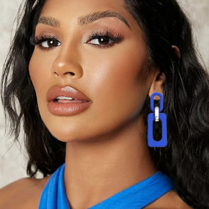 Geometric Square Earrings for Women Lightweight Colorful Color Block Acrylic Chunky Geometric Rectangle Oval Link Chain Statement Earring - style: Blue Rectangle