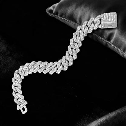 Mens Cuban Link Chain Iced Out Miami Cuban Necklace/Bracelet |14mm Silver & Gold Plated Chains | Bling Diamond Hip Hop Jewelry For Men Women - color: Silver, size: 8 inches