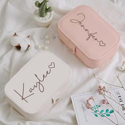 Personalized Jewelry Box Gifts for Women Custom Travel Jewelry Case Organization Leather Customized Birthday Anniversary Bridesmaid Gifts - color: 005-White-Big Heart
