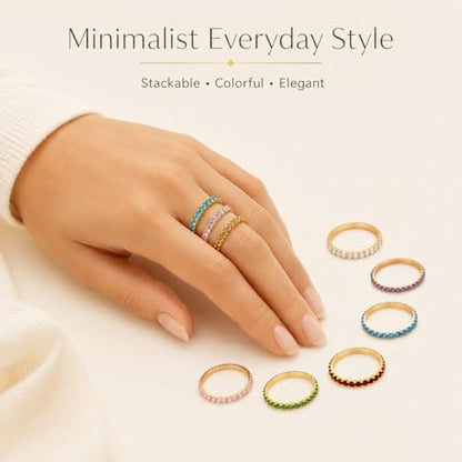Birthstone Rings For Women, Silver Stackable Cubic Zirconia Stainless Steel Birth Stone Ring To My Daughter/Mom Birthday Unique Gifts Jewelry - color: 05-Gold-May