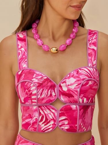 Chunky Beaded Necklaces for Women Statement Necklace | Bold Chunky Choker, Large Resin Beads, Adjustable Necklace, Boho Trendy Summer Beach Holiday Jewelry - color: Rose red