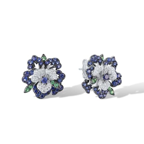 Santuzza Sterling Silver Gemstone Flower Earrings for Women - color: [A]Peony-Blue(Stud)