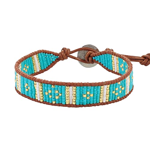 KELITCH Women Pearls Friendship Bracelets Handmade Blue Seed Bead Leather Wrap Bracelet Fashion Jewelry - color: A