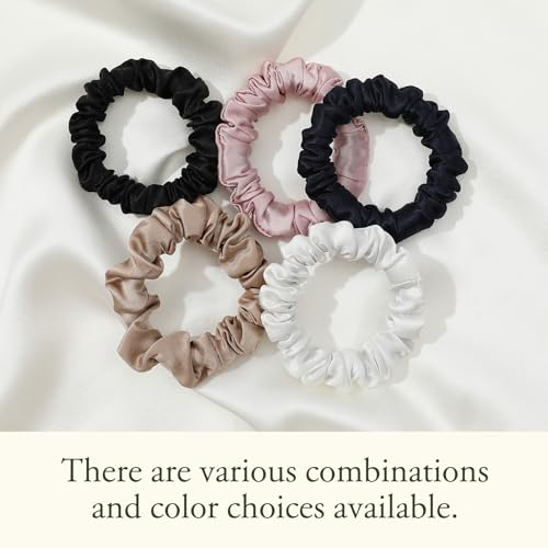 LILYSILK 9 Pack 100 Real Mulberry Silk Scrunchies Black for Women Mini- Colorful Hair Bow Ties- Girls- Unique Bobble Elastics Hair Scrunchy- Soft Cute - color: 9pc-Mini