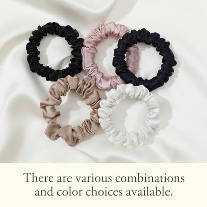 LILYSILK 9 Pack 100 Real Mulberry Silk Scrunchies Black for Women Mini- Colorful Hair Bow Ties- Girls- Unique Bobble Elastics Hair Scrunchy- Soft Cute - color: 9pc-Mini