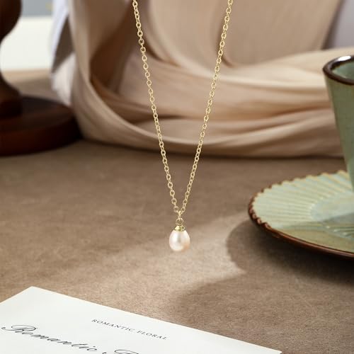 Gold Pearl Necklaces for Women - White Pearls Jewelry Gifts Wedding Bride Bridesmaid Jewelry - color: Gold-Single Pearl
