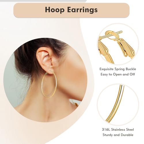 5 Pairs Gold Hoop Earrings for Women, Hypoallergenic Gold Earrings for Women，Stainless Steel Earrings Set, 30/40/50/60/70mm