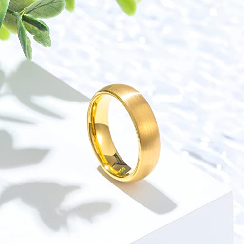 King Will Wedding Band for Men Women, 2/4/6/7/8mm Domed Matte Brushed Tungsten Carbide Rings, Solid/Dual Color Engagement Rings, Comfort Fit - color: Gold-6mm