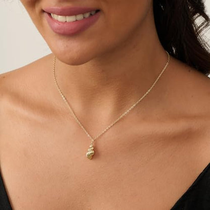 Dainty Gold Necklace: 14k Gold Plated Dianty Boots Bow Sun Moon Horse Evil Eye Conch Seahorse Necklace for Women 16.5"+2" - color: Conch
