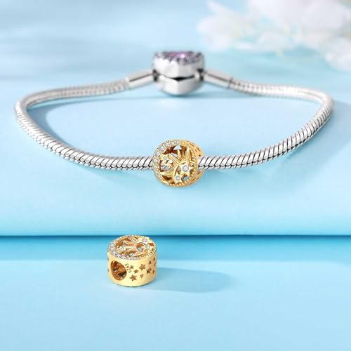 CYCUFF 925 Sterling Silver Charms Suitable for Charm Necklaces, Bracelet Pendants Beads Jewellery Gift for Women - color: Skeleton Gold Sun Moon Star Beads
