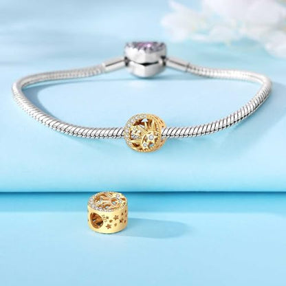 CYCUFF 925 Sterling Silver Charms Suitable for Charm Necklaces, Bracelet Pendants Beads Jewellery Gift for Women - color: Skeleton Gold Sun Moon Star Beads