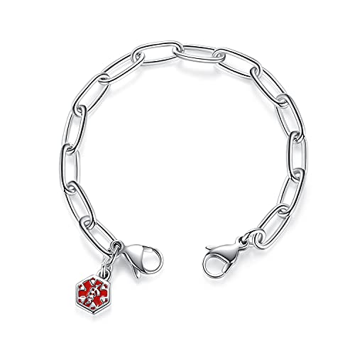mnmoom lnterchangeable Medical Alert Bracelets-Stainless Steel Chain with lobster clasps-Just Chain - color: A Chain with medical id charm