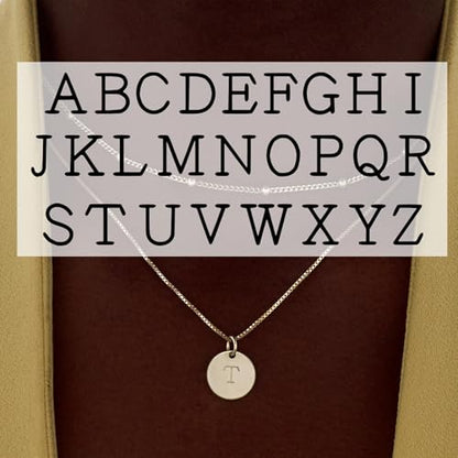 OAK & LUNA - Sterling Silver A-Z Initial Disc Necklace - Letter Pendant on Box Chain, Elegant & Gift‑Ready - style: Letter U