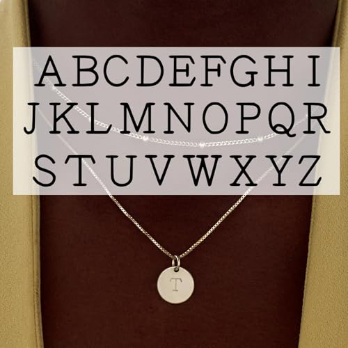 OAK & LUNA - Sterling Silver A-Z Initial Disc Necklace - Letter Pendant on Box Chain, Elegant & Gift‑Ready - style: Letter Q