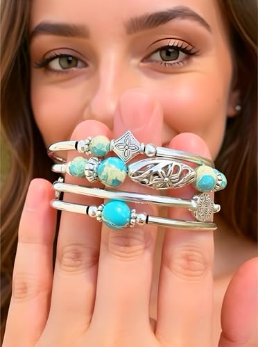 Boho Wrap Beaded Bracelet for Women – Handmade Natural Stone Jewelry – Stainless Steel Adjustable Ethnic Chic Gift - color: Lan Di Royal