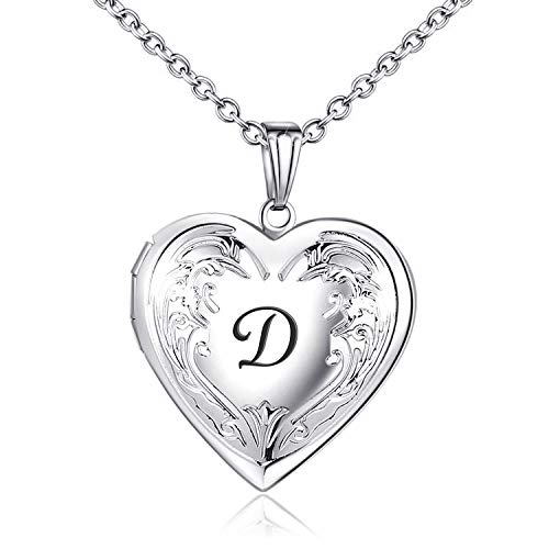 YOUFENG Locket Necklace that Holds Pictures Initial Alphabet A-Z Letter Pendant Necklace Platinum Plated Gifts for Women - style: D