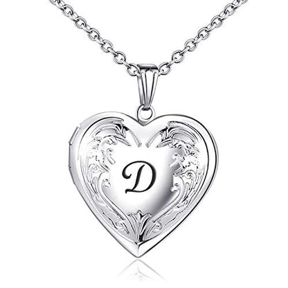 YOUFENG Locket Necklace that Holds Pictures Initial Alphabet A-Z Letter Pendant Necklace Platinum Plated Gifts for Women - style: D