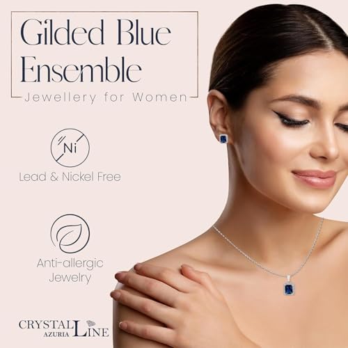 Jewelry Sets for Women Costume Jewelry Sets Wedding Jewelry Set with Necklace and Earring for Bride Bridesmaid Jewelry - color: Blue