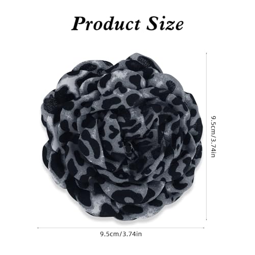 PLwelth Large Flower Brooch Pins Floral Hair Clips for Women Lapel Pins for Dress Clothes Suits Wedding Party Jewelry Gifts - color: Leopard Print-Grey