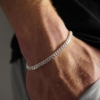 S925 Sterling Silver 6mm Cuban Link Chain Bracelets for Men,2.5mm Rope Chain Mens Bracelet Set for Men's&woman,Trendy hip-hop stacking Chain Gift Boyfriend/Girlfriend,Non Tarnish Hypoallergenic - style: Sterling Silver Cuban link