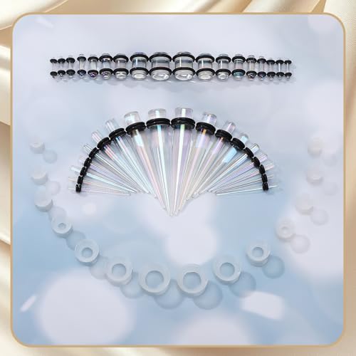 JieyueJewelry 50/54 Pcs Ear Stretching Kit 14G-00G | Acrylic Tapers & Plugs with Silicone Tunnels, Ear Gauges Expander Set Body Piercing Jewelry for Women and Men - color: Clear Colorful
