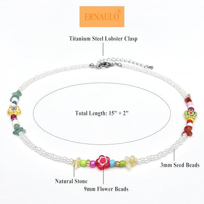 Beaded Necklaces for Women Summer Beach Beaded Necklace Bead Choker Boho Necklaces for Women Handmade Summer Jewelry Stainless Steel 18K Gold Plated - color: Multi