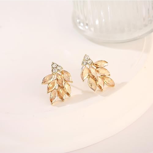 Rhinestone Stud Earrings for Women Small Dainty Crystal Cluster Drop Earrings for Girls Cute Costume Jewelry for Bridal Wedding Party Gift - color: Champagne