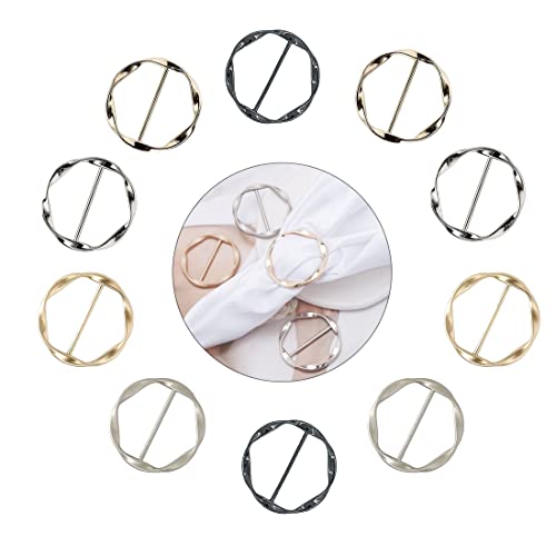 BetterJonny 10 Pcs Silk Scarf Ring Clip, T-Shirt Tie Ring Clips for Women, Fashion Circle Metal Scarf Ring and Slide Tshirt Twist Knot Clip Buckle Clothing Ring Wrap Holder