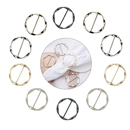 BetterJonny 10 Pcs Silk Scarf Ring Clip, T-Shirt Tie Ring Clips for Women, Fashion Circle Metal Scarf Ring and Slide Tshirt Twist Knot Clip Buckle Clothing Ring Wrap Holder