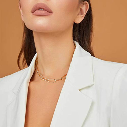LANE WOODS Chunky Gold Necklace and Bracelet Set for Women, Paperclip Chain | Matching necklace and bracelet set, polished paperclip links, chunky statement style for layering, daily wear, and gifting - color: gold 15"Chain