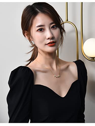 Four Leaf Clover Necklace Foldable for Women,925 Sterling SIlver Bling zircon stone Four Heart Grass Women's Necklaces Crocker ,Retro Magnetic Folding Love Heart Pendant One Style,Two Wearing Methods - color: Rose Gold