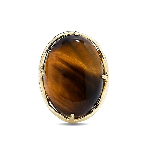Natural Stone Adjustable Finger Rings Semi Precious Oval Shaped Gemstone Jewelry For Women Anniversary Birthday Wedding Gift - color: Yellow