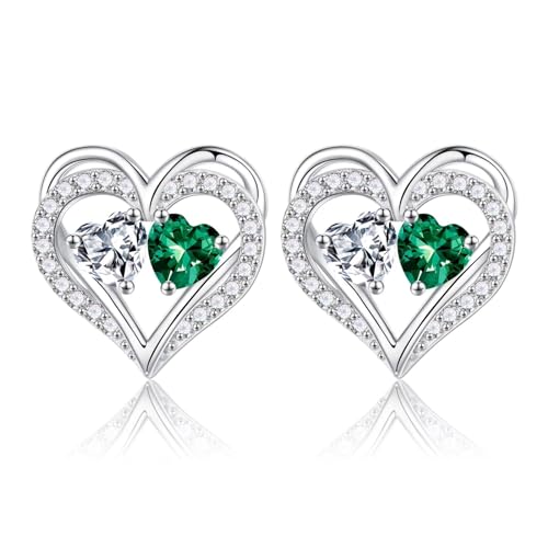 Heart Earrings for Women - Birthstone Earrings | 925 Sterling Silver, Stud Earrings, Gift Box Packaging, Anniversary Birthday Gifts for Women Wife Girlfriend Mom - color: 04-05-Apr-May Birthstone