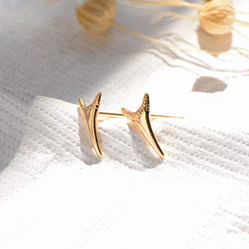 LOYATA Spike Earrings Gold Huggie Hoop Diamond Cubic Zirconia 14K Gold Plated Dainty Small Simple Hypoallergenic Geometric Jewelry Gift for Women - color: Shark Tooth