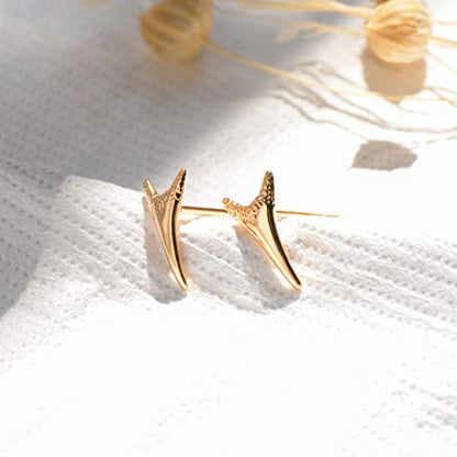 LOYATA Spike Earrings Gold Huggie Hoop Diamond Cubic Zirconia 14K Gold Plated Dainty Small Simple Hypoallergenic Geometric Jewelry Gift for Women - color: Shark Tooth