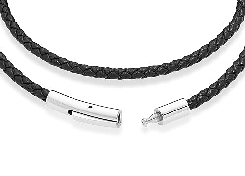 Miabella Genuine Italian Double Wrap Braided Leather Bracelet for Men Women, Stainless Steel Clasp, Made in Italy - color: Black, size: Large - 9" Length
