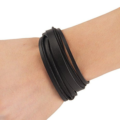 Handmade Genuine Vintage Leather Wrist Cuff Wrap Bracelet Adjustable - style: B: 1 Black